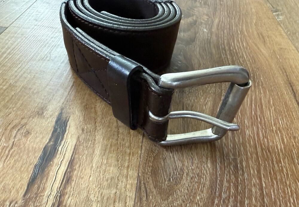 Vintage Genuine Split Leather Belt, Silver Tone Buckle Mens Brown 44” GUC